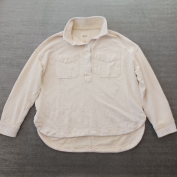 Aerie Popover Polo Sweatshirt Womens M Beige Casual Stretch Cozy Oversized - Picture 8 of 8